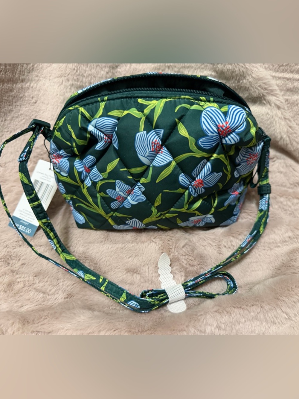 Vera Bradley Green Quilted Floral Crossbody with Blue Flowers